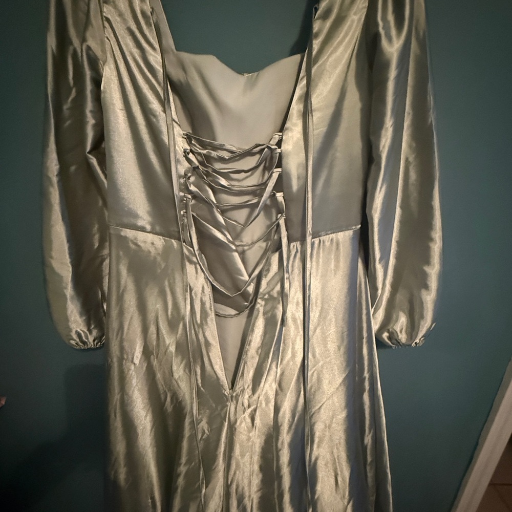 Elegant Silver Satin Dress with Lace-Up Detail
